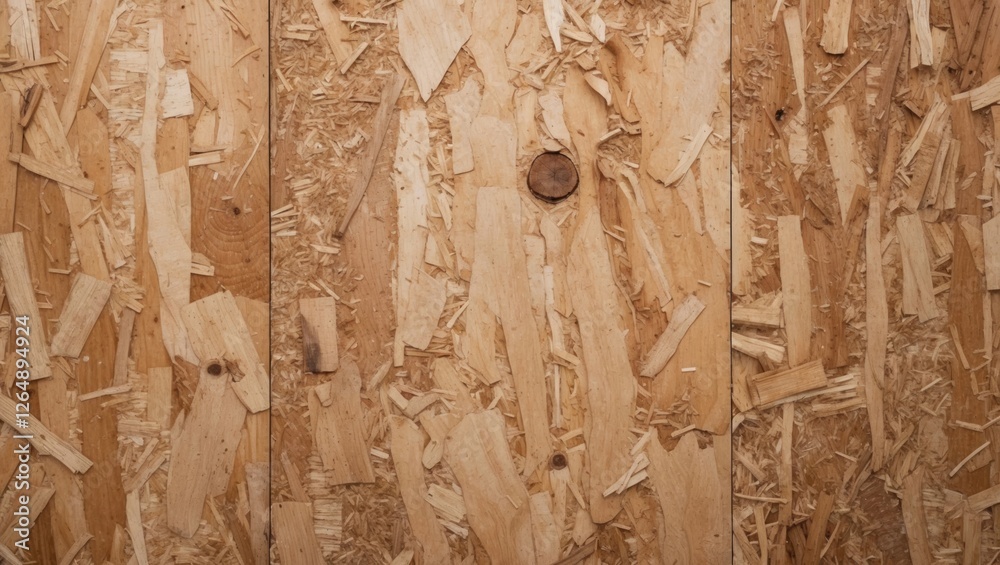 Poster Textured oriented strand board surface with wooden particles and natural grain patterns, suitable for backgrounds and design with Copy Space.