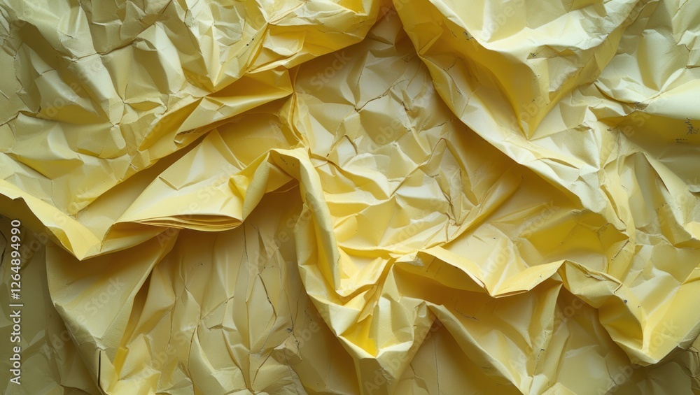 Poster Crumpled yellow paper texture background with folds and creases suitable for various design projects Copy Space