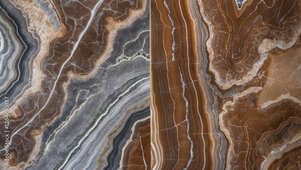 Poster Brown and grey agate stone surface with intricate natural patterns and textures suitable for backgrounds or design elements