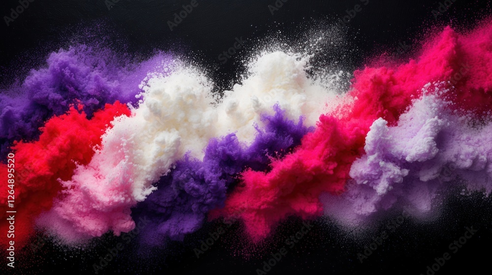 Poster colorful powder explosion on black background creating artistic vibrant abstract pattern