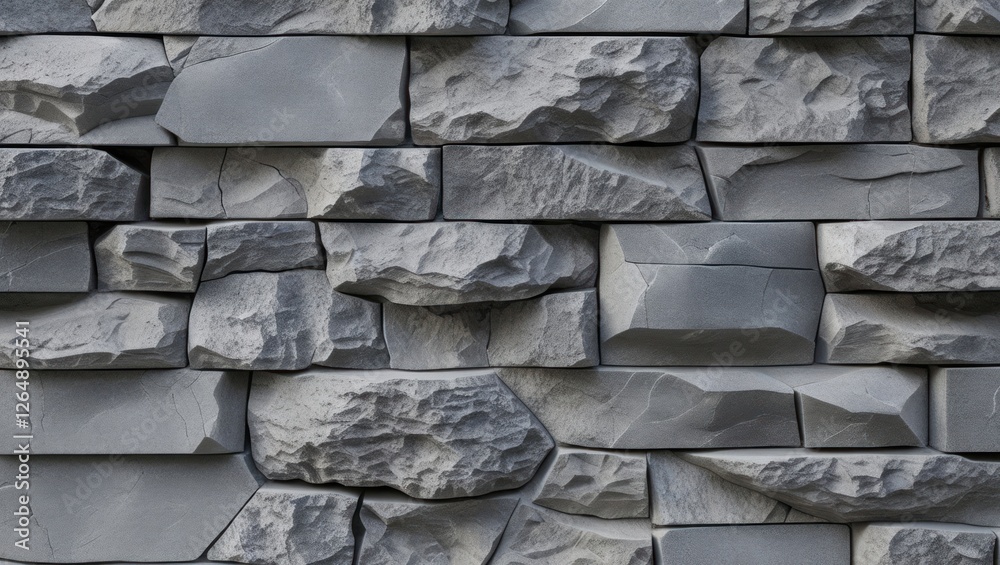 Aufkleber Gray textured stone wall background with various shapes and sizes of stones arranged in a regular pattern Copy Space