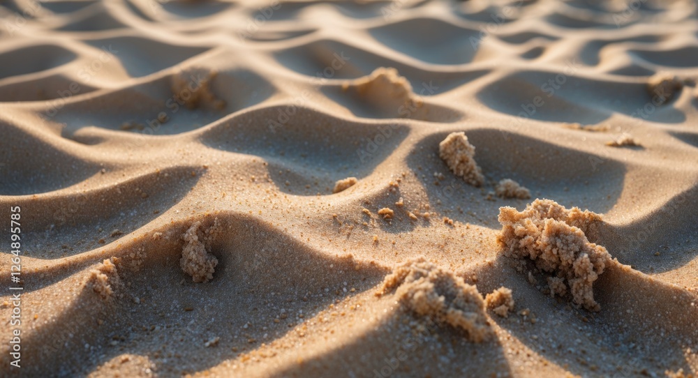 Aufkleber sand dunes with textured ripples and scattered clumps of sand in warm evening light natural patterns