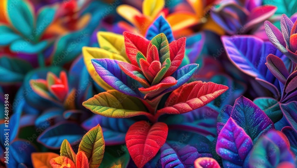 Aufkleber vibrant colorful leaves in a close-up view with intricate texture and details, suitable for nature a
