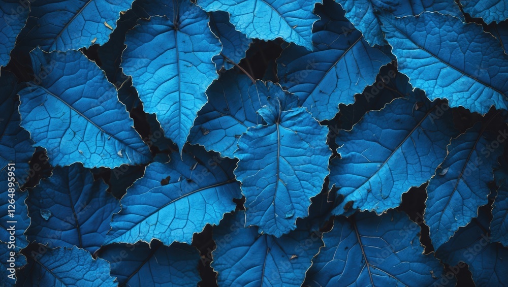 Poster Blue foliage background with textured leaves creating a visually striking pattern ideal for design projects Copy Space