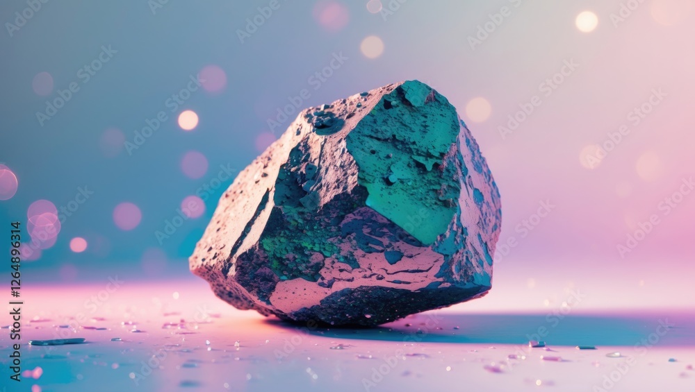Leinwandbilder mineral rock on an abstract pastel background with bokeh effect and scattered fragments copy space