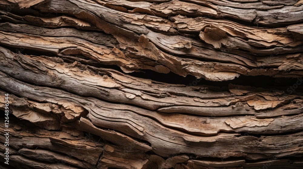 Poster Textured close-up of weathered wooden logs showcasing intricate patterns and natural lines suitable for background use Copy Space