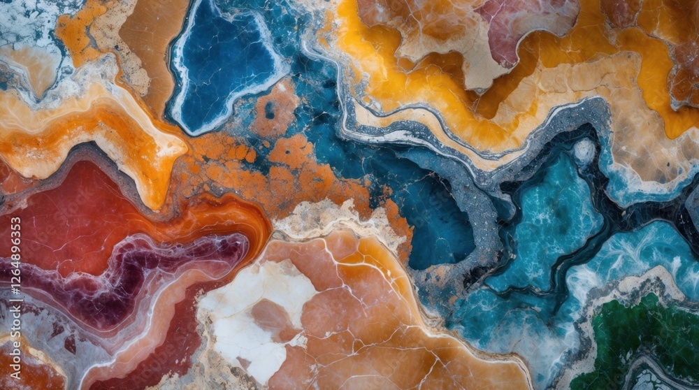 Poster Colorful abstract mineral surface with natural patterns in stone, high detail texture background with copy space