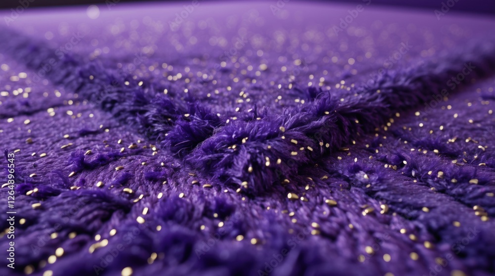 Poster Purple textured fabric with metallic threads captured in close-up, showcasing intricate details and patterns. Copy Space