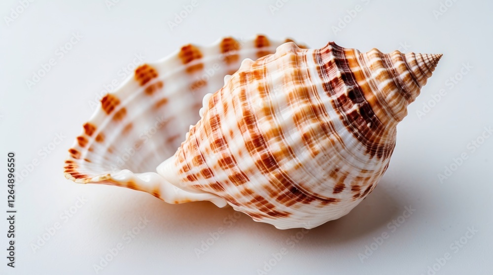 Poster Seashell with intricate patterns and colors on a light background showcasing natural texture and form with Copy Space.