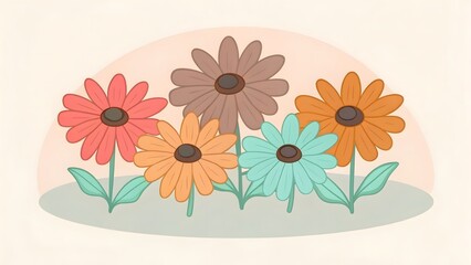 Naklejka premium Vibrant Flower Arrangement in Soft Pastel Colors Nature Scene Digital Illustration Peaceful Background Close-Up View Floral Concept for Spring Inspiration