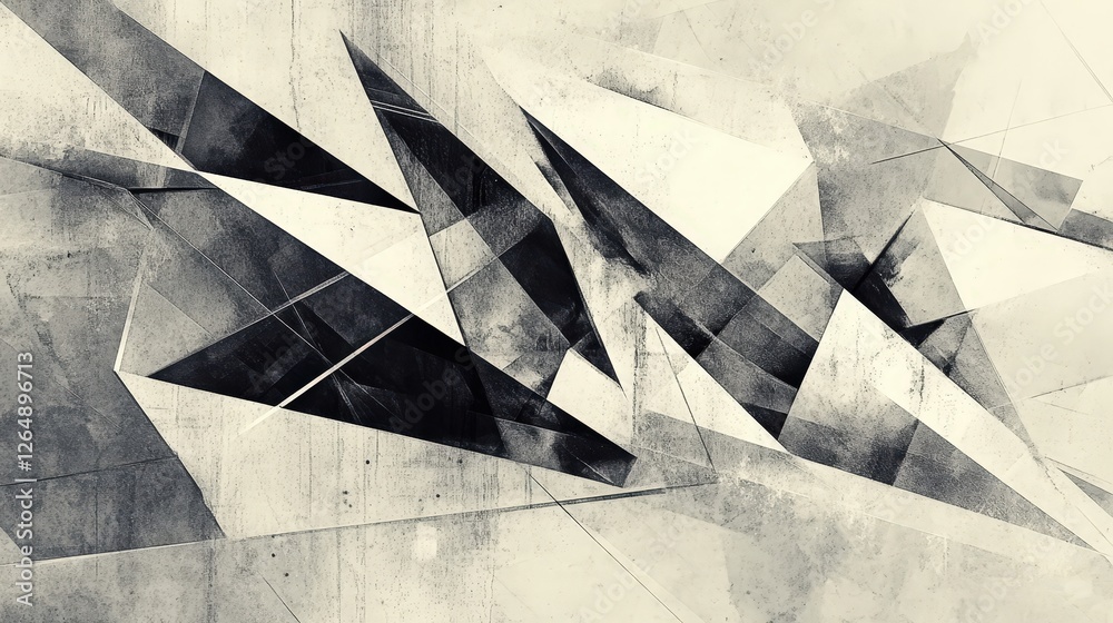Poster a modern, angular composition featuring intersecting lines and shapes such as triangles and squares,