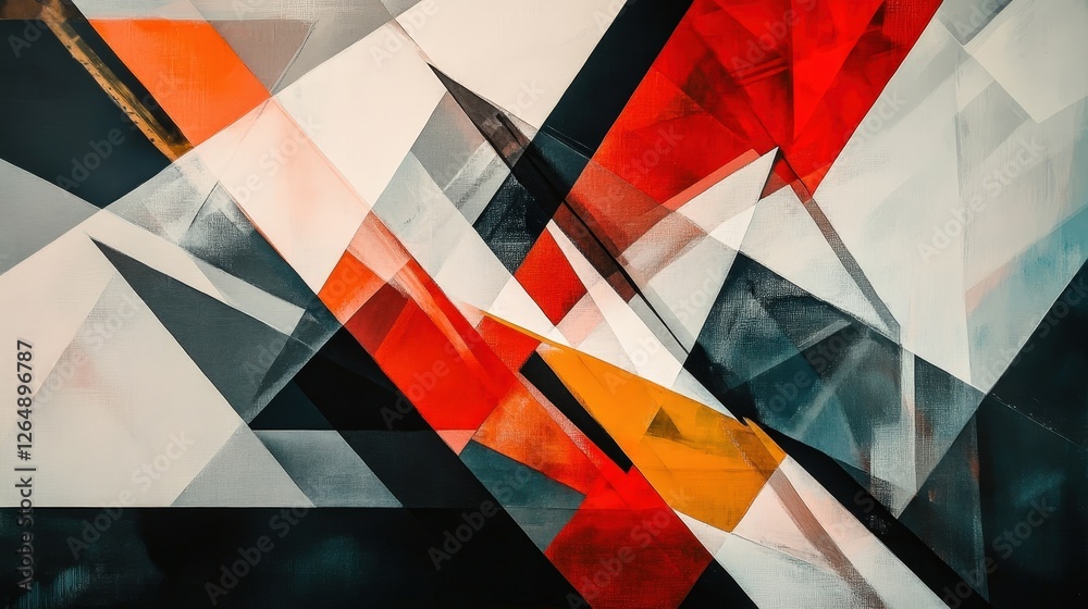 Poster a modern, angular composition featuring intersecting lines and shapes such as triangles and squares,