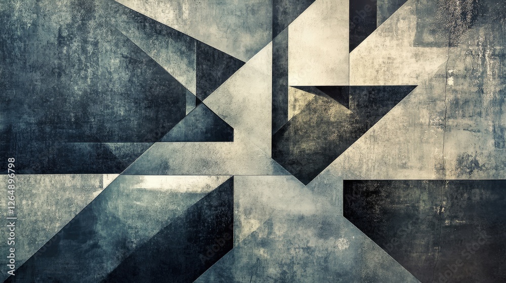Poster a modern, angular composition featuring intersecting lines and shapes such as triangles and squares,