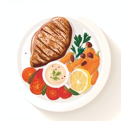 Grilled Steak with Roasted Vegetables and Creamy Sauce