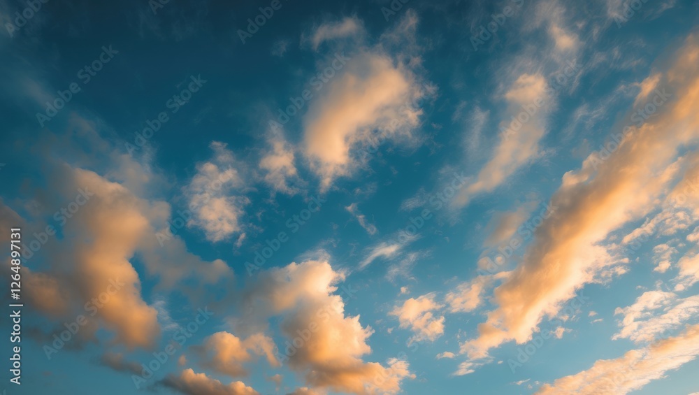 Aufkleber sky with soft clouds during sunset in a vibrant blue atmosphere natural background with ample copy s