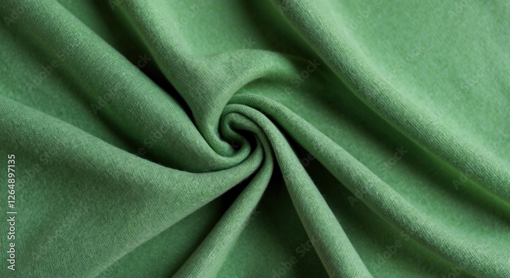 Poster Green fabric texture with swirling pattern showing soft and smooth material suitable for various textile applications. Copy Space