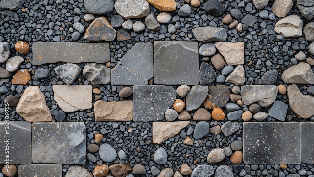 Poster Textured stone and pebble surface background with varied shapes and colors suitable for design projects Copy Space