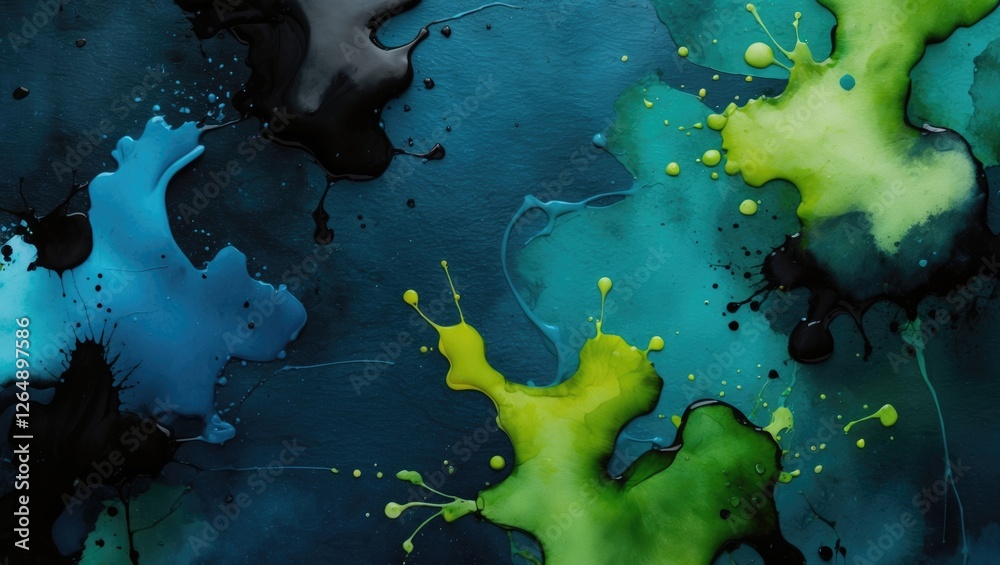 Leinwandbilder abstract colorful ink splashes on dark background with blue green and black tones ideal for artistic