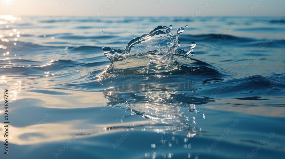 Aufkleber water splash in ocean with sunlight reflection on calm sea surface creating ripples and shimmering e