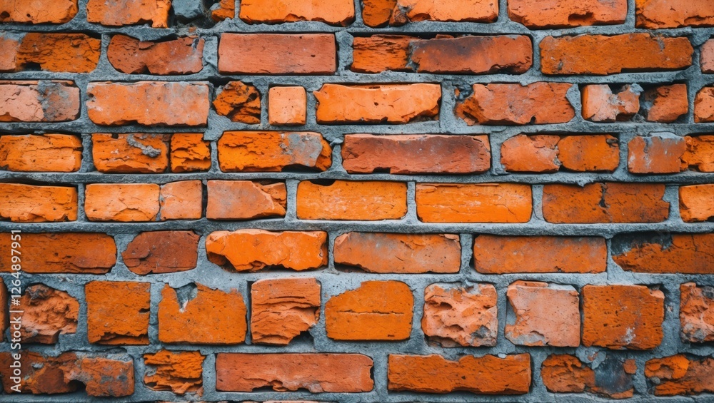 Poster textured orange brick wall with uneven surfaces and mortar joints suitable for backgrounds and desig