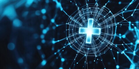 Futuristic abstract background with glowing medical symbol for healthcare design and innovation