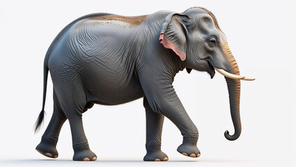 Obraz premium Majestic Asian Elephant Walking on White Background making it ideal for wildlife conservation themes, educational materials, and nature-related content