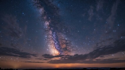 Fototapeta premium Milky Way Galaxy view with stars and clouds at night sky landscape suitable for astronomy backgrounds Copy Space