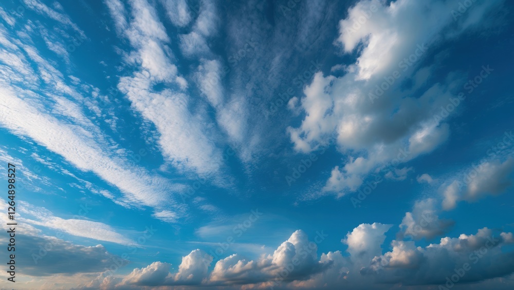 Poster dramatic sky with white clouds and blue background during daytime with ample space for text or graph