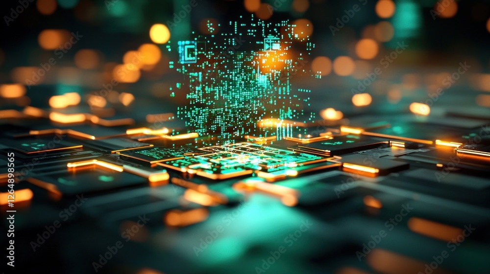 Aufkleber Abstract Digital Technology Concept with Floating Data and Circuit Board Background in Futuristic Style