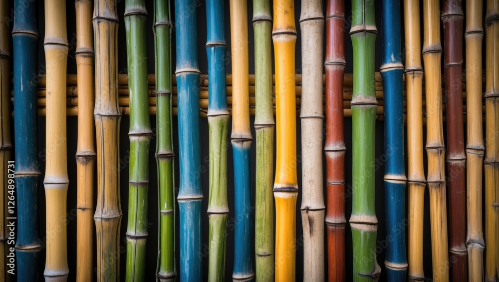 Poster colorful bamboo stalks arranged vertically on a textured surface ideal for background design or natu