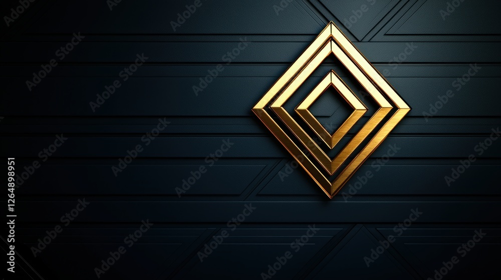 Poster Elegant 3D Golden Geometric Shape on Dark Background with Modern Design Elements and Textured Surface