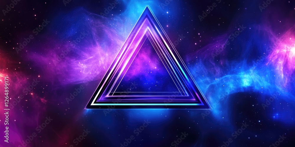 Wall mural cosmic abstract background featuring vibrant triangular symbol amidst mystical space nebula for spir