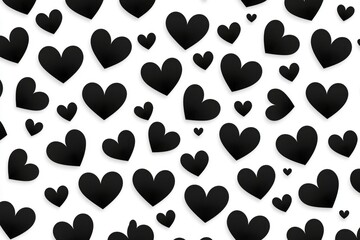 Fototapeta premium Black hearts spread on white background, celebration of love and Valentine's day