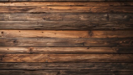 Fototapeta premium Wooden wall texture with horizontal planks in various shades of brown ideal for backgrounds or design elements Copy Space