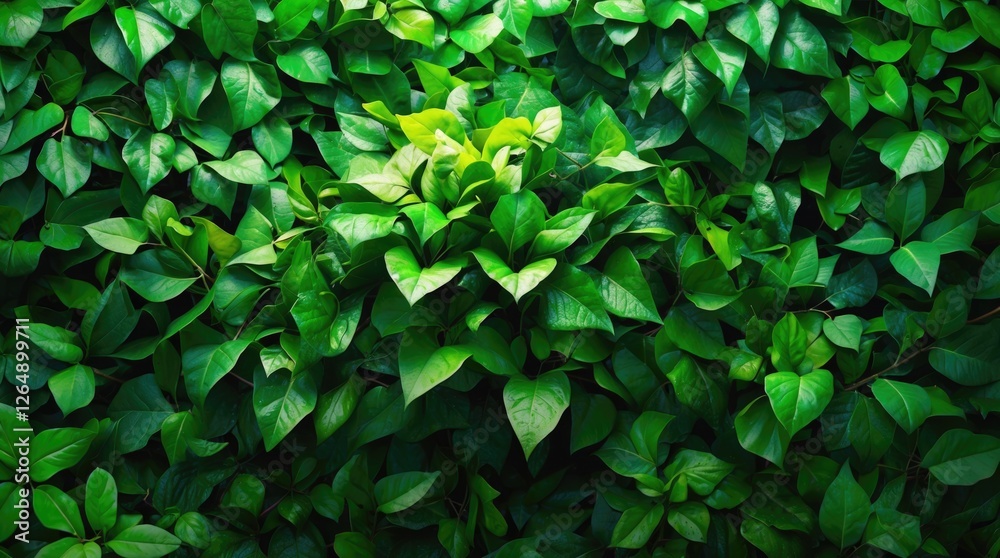Poster lush green leaves background texture with various shades of green foliage and copy space for text pl
