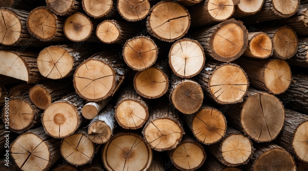 Poster Stacked wooden logs with visible tree rings and natural texture arranged in a detailed pattern suitable for backgrounds Copy Space