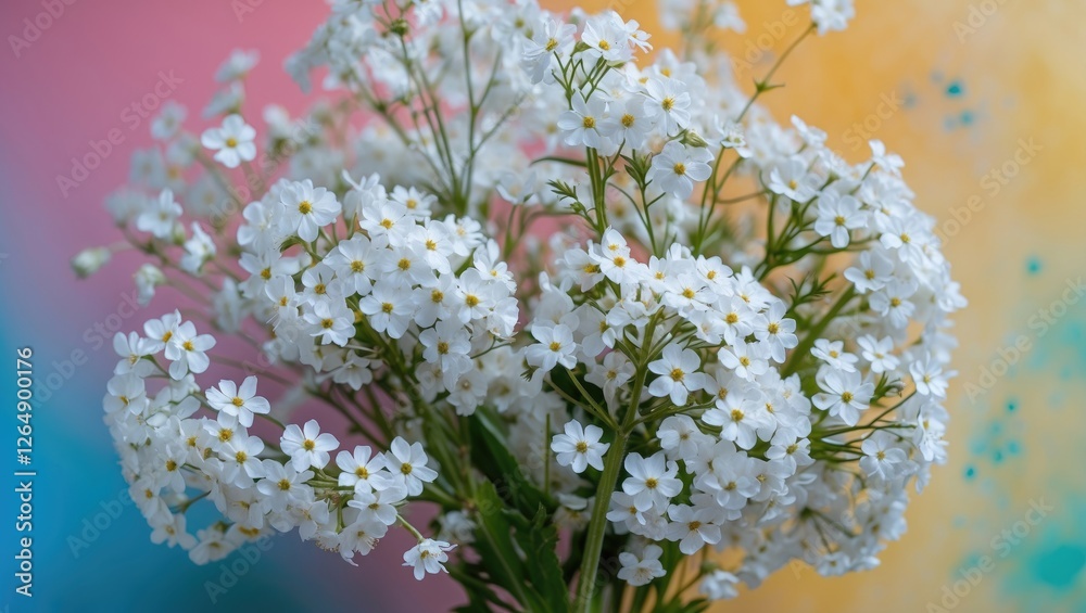 Poster white flower bouquet with colorful abstract background suitable for various designs and projects cop
