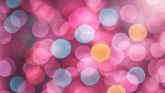 Abstract blurred bokeh background with pink blue and yellow circular light spots for design purposes Copy Space