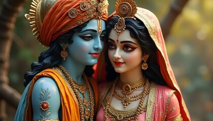 Image of a statue of lord Krishna and Radha