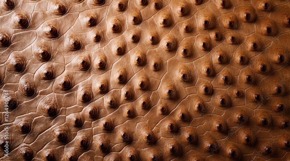 Poster close-up texture of rugged brown leather with raised bumps and patterns suitable for backgrounds and