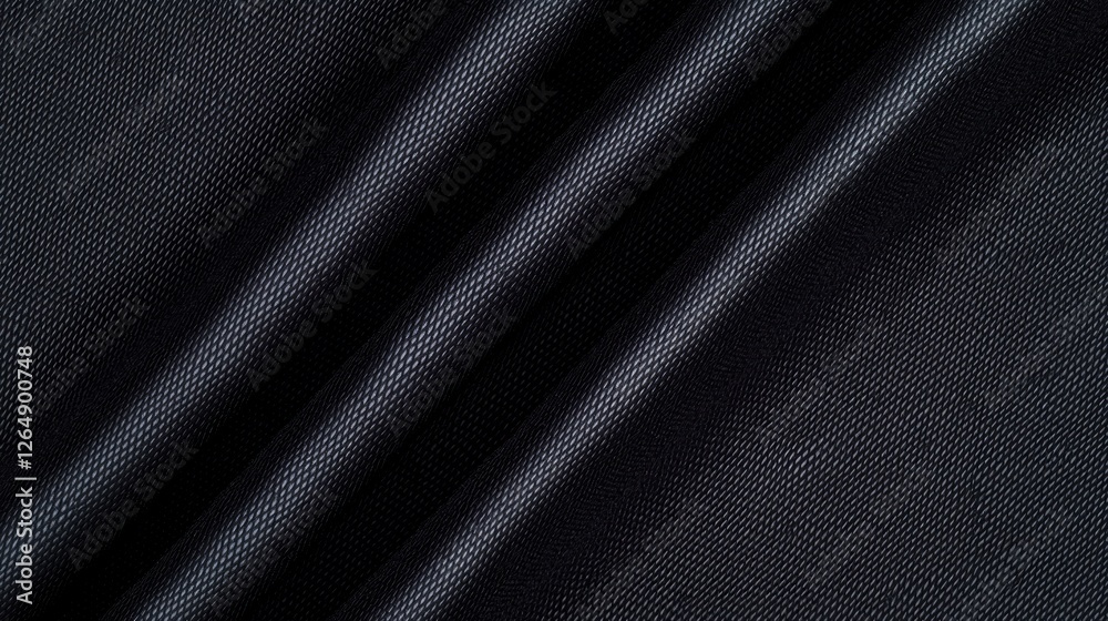 Aufkleber Textured Black Fabric Material with Ripples and Folds Capturing Light in a Studio Setting
