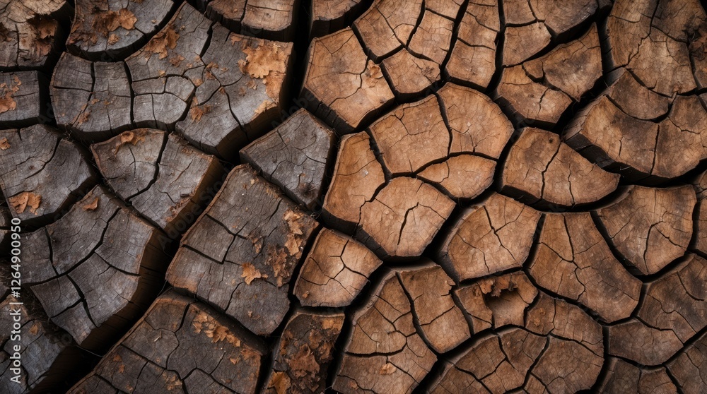 Poster cracked and weathered wooden surface with dark and light brown textures displaying natural patterns 