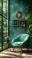Relaxing Green Room Design with Plants & Lights