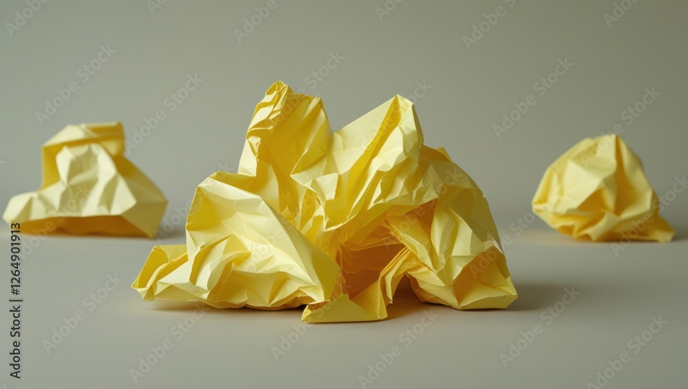 Leinwandbilder crumpled yellow paper on a neutral background with soft shadows and ample copy space for text placem