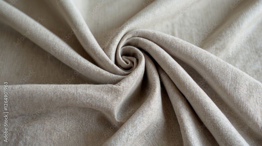 Poster Beige fabric texture with folds and drapes in a spiral pattern ideal for textile background and design use Copy Space
