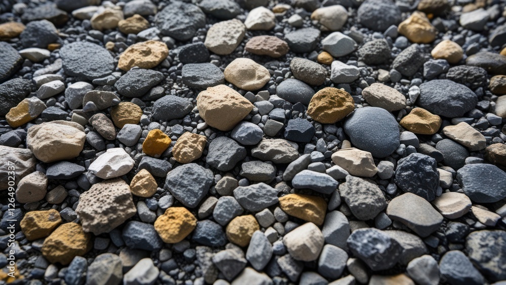 Aufkleber Colorful pebbles and stones on a textured surface with varied shapes and sizes suitable for background designs Copy Space