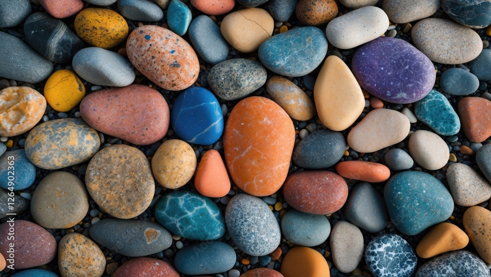 Aufkleber colorful collection of smooth pebbles and stones arranged on a surface creating a natural textured b