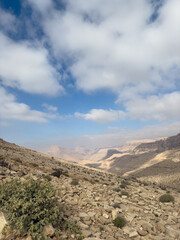 Scenic views on the mountain road from Fins to Wadi Ash Shab, Oman
