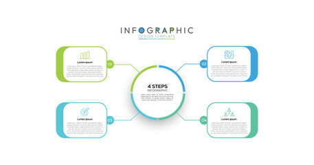 4 Steps Square Infographic Four square or slightly rounded rectangle elements branch out from the central circle, each representing a single step in the process.