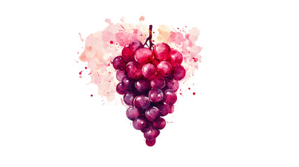 Fototapeta premium Watercolor painting of red grapes with pink and white splatter background. Transparent background